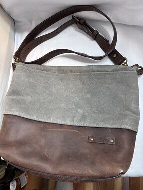 L.L.Bean Leather Canvas Crossbody Bag Brown Messenger Distressed Adjustable Stra